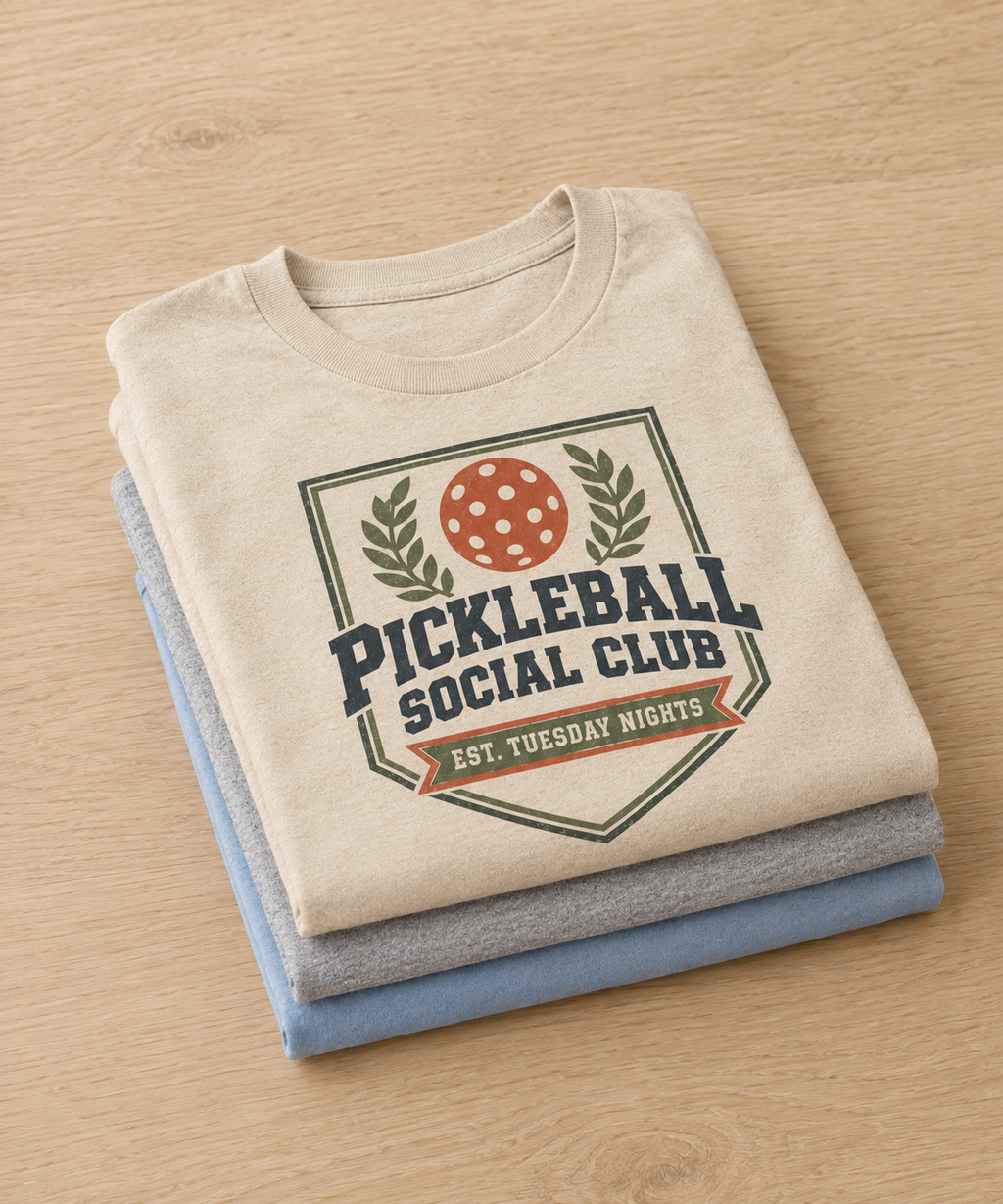 Pickleball Social Club T-Shirt — Est. Tuesday Nights Retro Badge