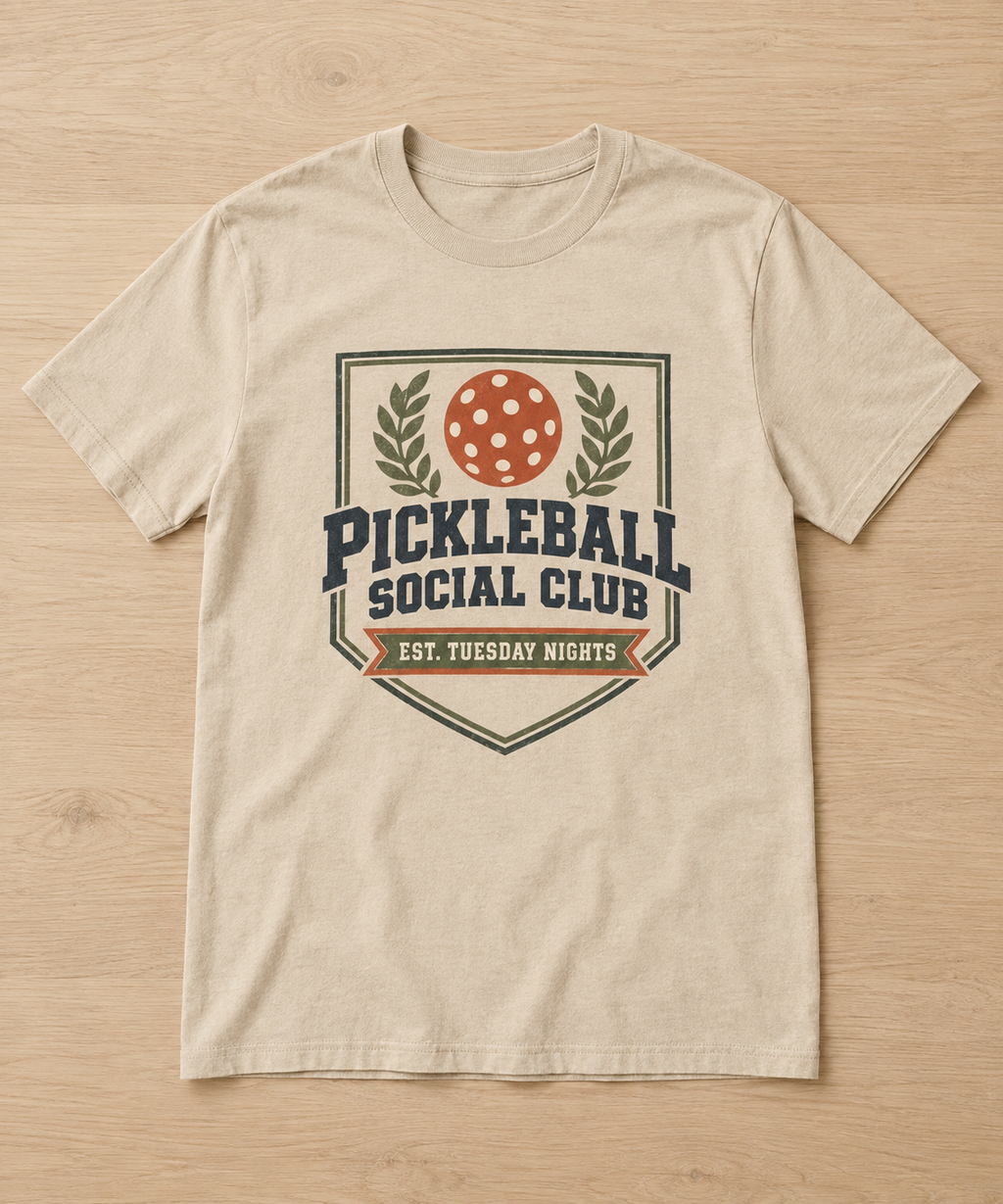 Pickleball Social Club T-Shirt — Est. Tuesday Nights Retro Badge
